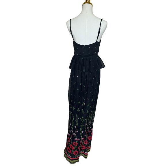 Sabina Musayev Black Pleated Gown SMALL Tiered Maxi Dress Floral Cut Out $430 - Picture 9 of 11